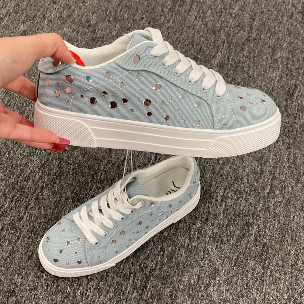 Rhinestone denim platform sneakers NWOT